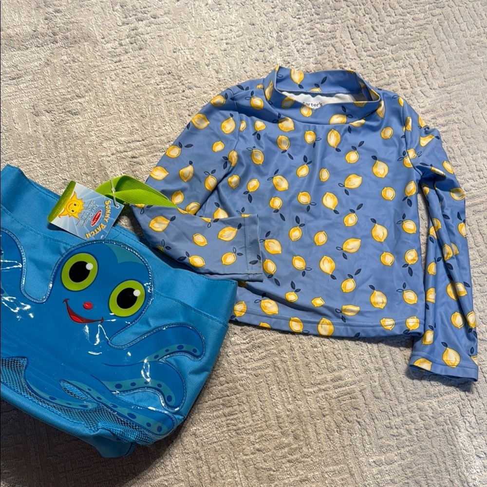 5T Carter’s Rush Guard + Melissa & Doug Flex Octopus Tote bag Kids Swim Set